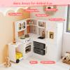 HONEY JOY Corner Play Kitchen with Rolling Cart, Wooden Pretend Toy Kitchen Set w/Lights, Ice Maker, Stoves, Cookware, Sink, High Cabinet, Little Chef Kids Kitchen Playset for Toddlers Gift (White) view 4
