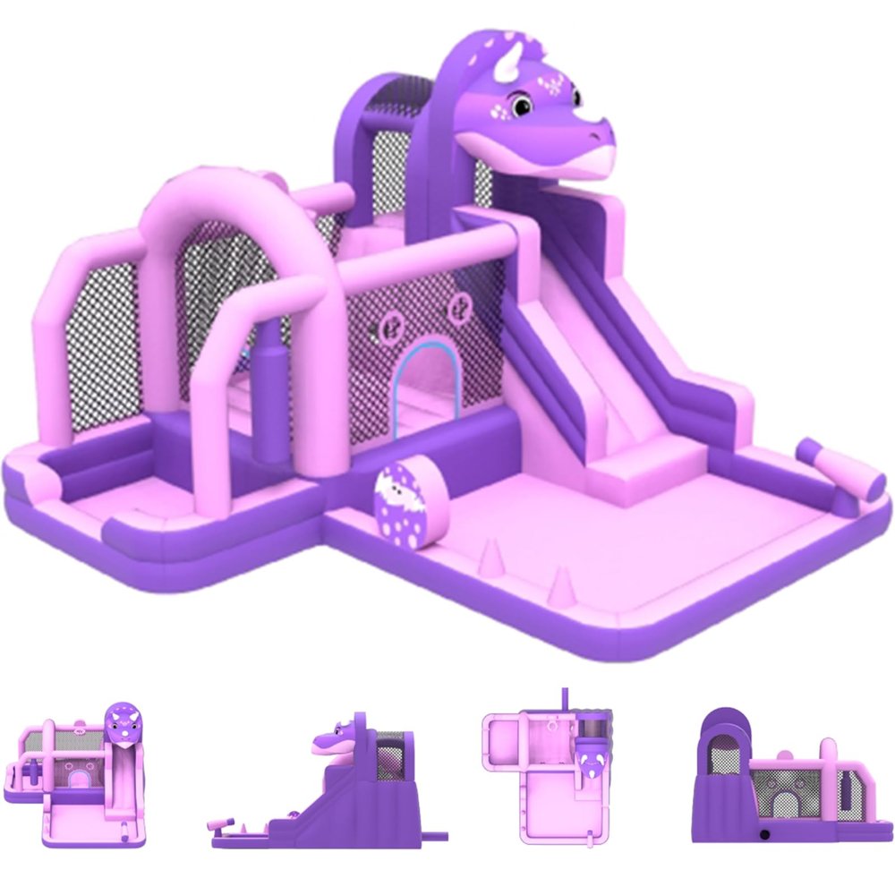 Bounce House, Inflatable Dinosaur Bouncer with Slide and Air Blower, Oxford Cloth Jumping Castle for Kids, Durable Sewn Bouncy House with Large Play Area for Backyard, Indoor & Outdoor Family Fun