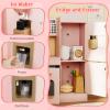 HONEY JOY Corner Play Kitchen with Rolling Cart, Wooden Pretend Toy Kitchen Set w/Lights, Ice Maker, Stoves, Cookware, Sink, High Cabinet, Little Chef Kids Kitchen Playset for Toddlers Gift (Pink) view 4