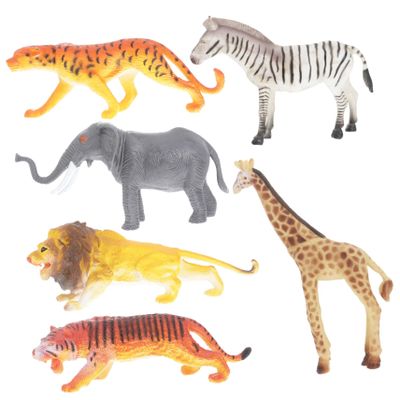 6pcs Wild Animal Model Plastic Zoo Figures Tiger Leopard Lion Giraffe Zebra Elephant Educational Playset for Imaginative Play and Collection
