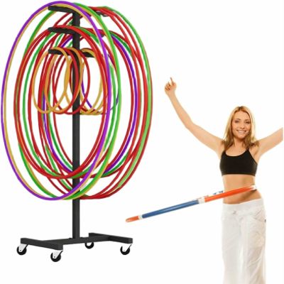 BTOIASYHF Equipment Cart, Jump Rope Storage Rack, Metal Mobile Hula Hoop Holder Stand, Black Hula Hoop Organizer Cart for Home Gym Office, Hula Hoop Display Stand