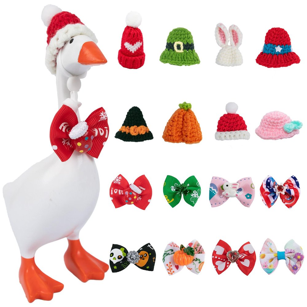 8 Sets Cute Desk Goose Holiday Outfits  7 Inch Mini Goose Clothes with Knitted Hats & Bow Ties for All Seasons, Funny Duck Desk Goose Accessories for Valentines, St. Patrick's Day, Christmas, & More