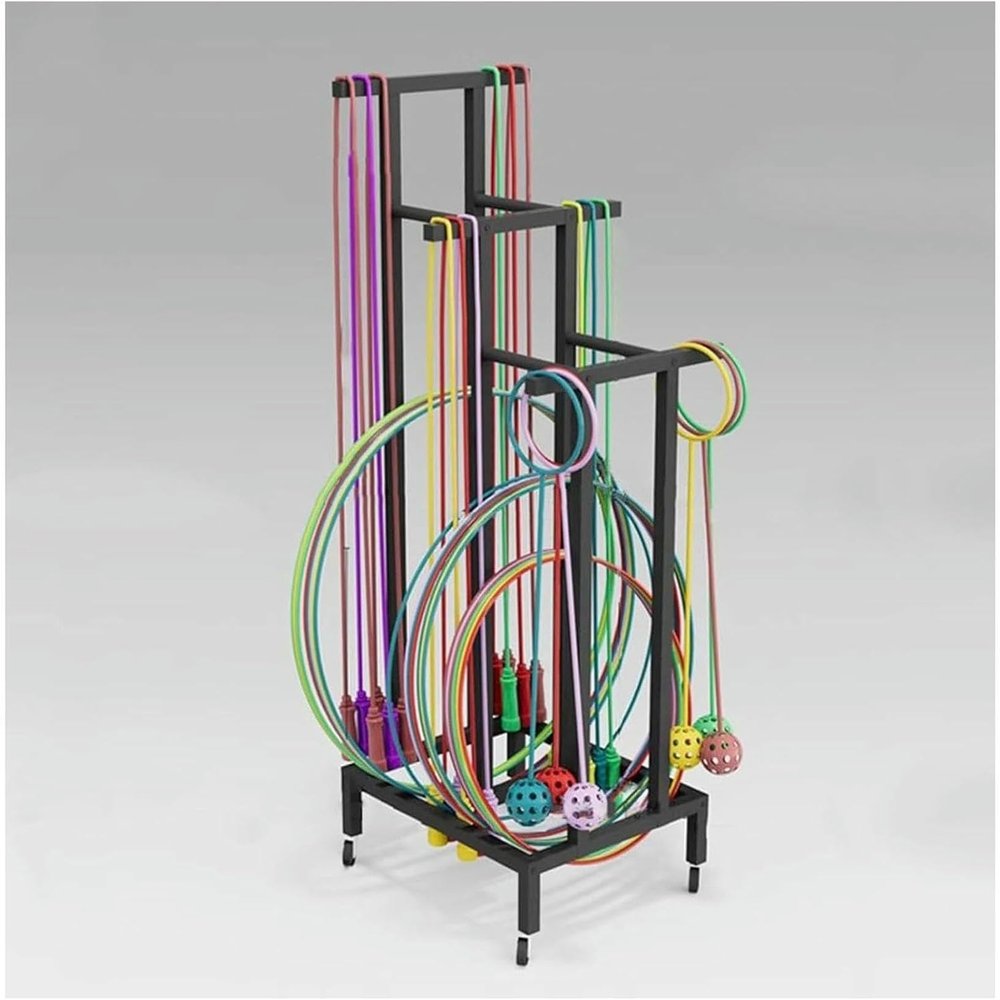 BTOIASYHF Hoop Rope Holders, Freestanding Hula Hoop and Jump Rope Holder Stand, Moveable Fitness Hoop Storage Cart, Sport Equipment Organizer Shelves