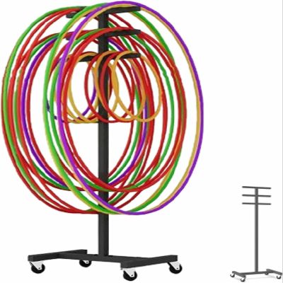 BTOIASYHF Equipment Cart Hula Hoop Stand Up Holders Stand, Metal Mobile Jump Rope Tree Rack, School Gym Exercise Hula Hoops Storage Cart, 4 Wheeler Hula Ring Trolley