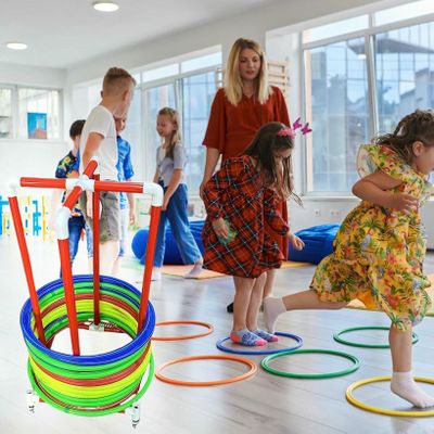BTOIASYHF Hula Hoop Equipment Holder for Obstacle Course, Rolling Gym Jump Rope Storage Rack on Wheels, Middle School PE Classes Hoops Organizer Cart