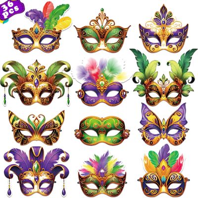 80UncleKimby 36PCS Mardi Gras Masks Bulk Set: Party Decorations Carnival Favors(Paper)