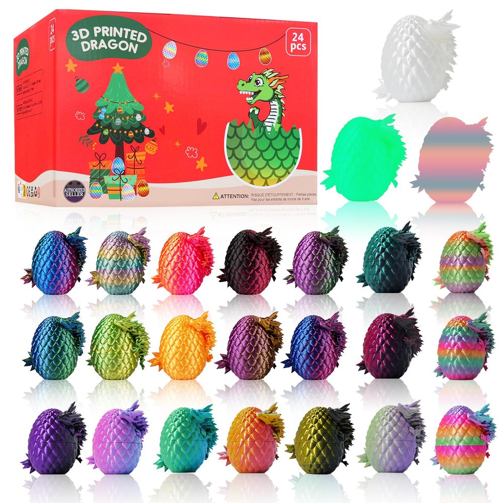 JOMBY 24PCS 3D Printed Dragon Eggs with Dragon Inside, Prefilled Easter Dragon Egg with Dragon Toy for Basket Stuffers, Fidget Toy for Adults Teens Boy Birthday Gifts Cool Easter Basket Stuffers