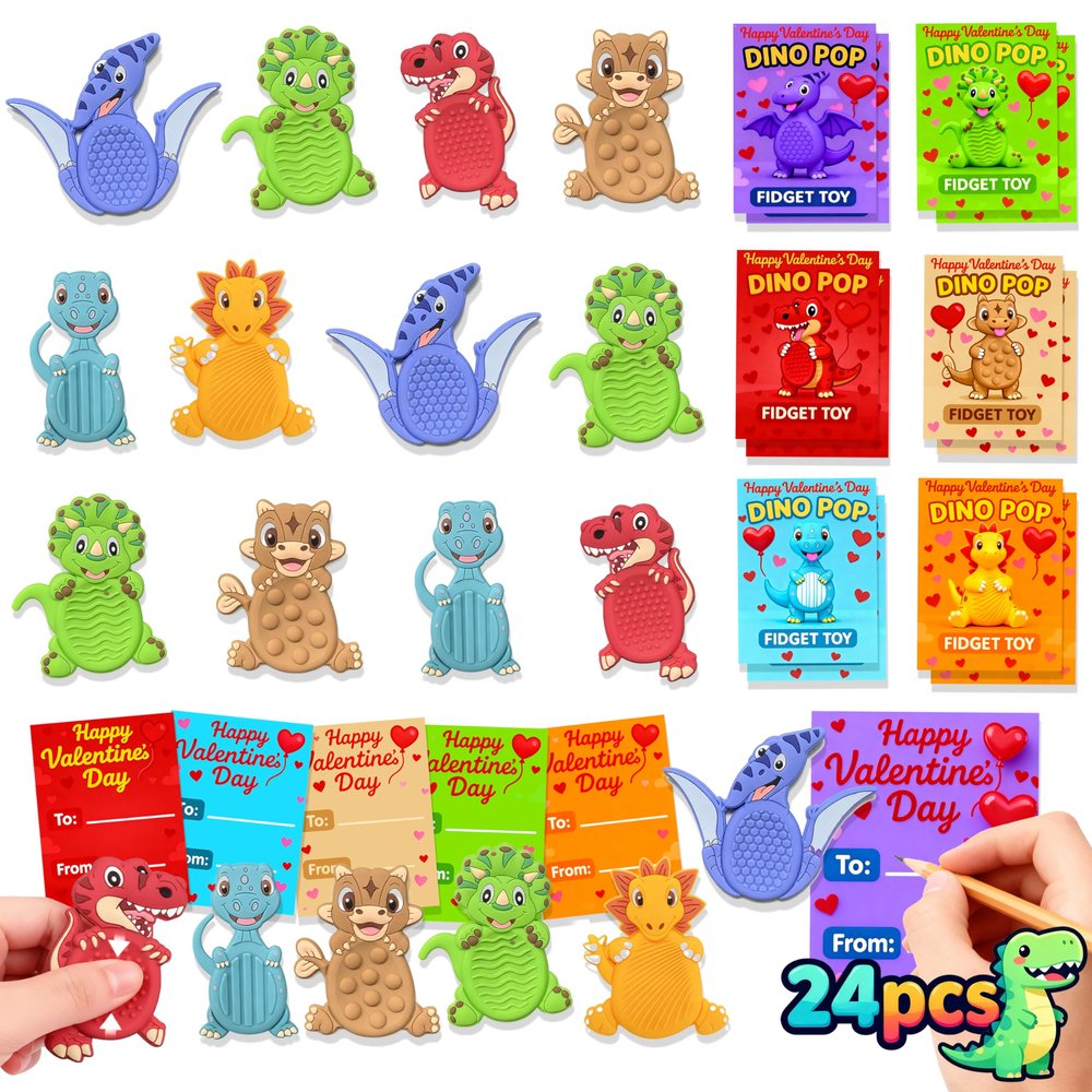 24Pack Dinosaur Sensory Stone for Autistic Kid Fidget Stress Toys for Kids Classroom, Autism Calming Special Education Must Haves Travel Essentials, Party Favors for Kids 4-8 8-12