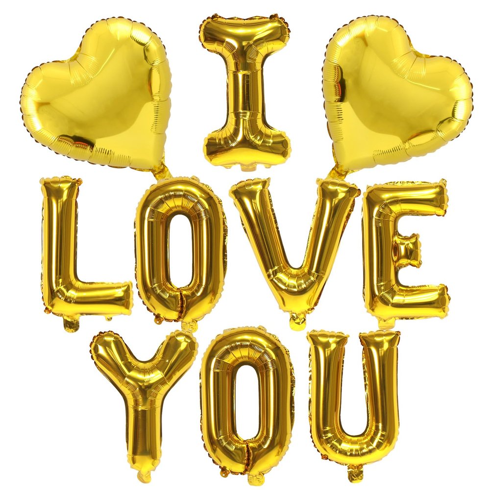 16 Inch Gold I Love You Letter Balloons, 18 Inch Mylar Heart Balloons Valentines Day Balloon for Wedding Anniversary Engagement Valentine Day Romantic Decorations Special Night Party Supplies