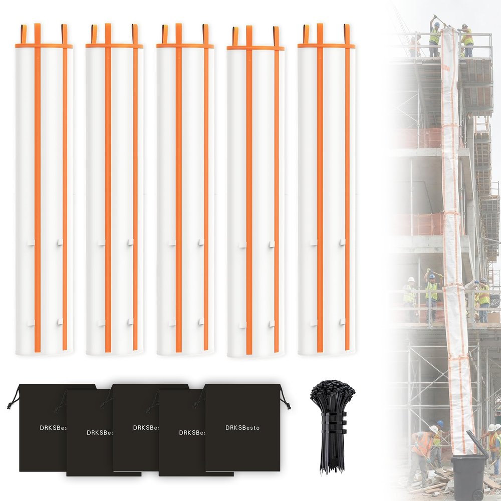 10ft Construction Trash Chute Section  Heavy-Duty, Tear-Resistant Material; Includes 8 Zip Ties (120lb Rated) & Storage Bag; for Construction, Renovation, Remodeling, Household, Laundry5packs