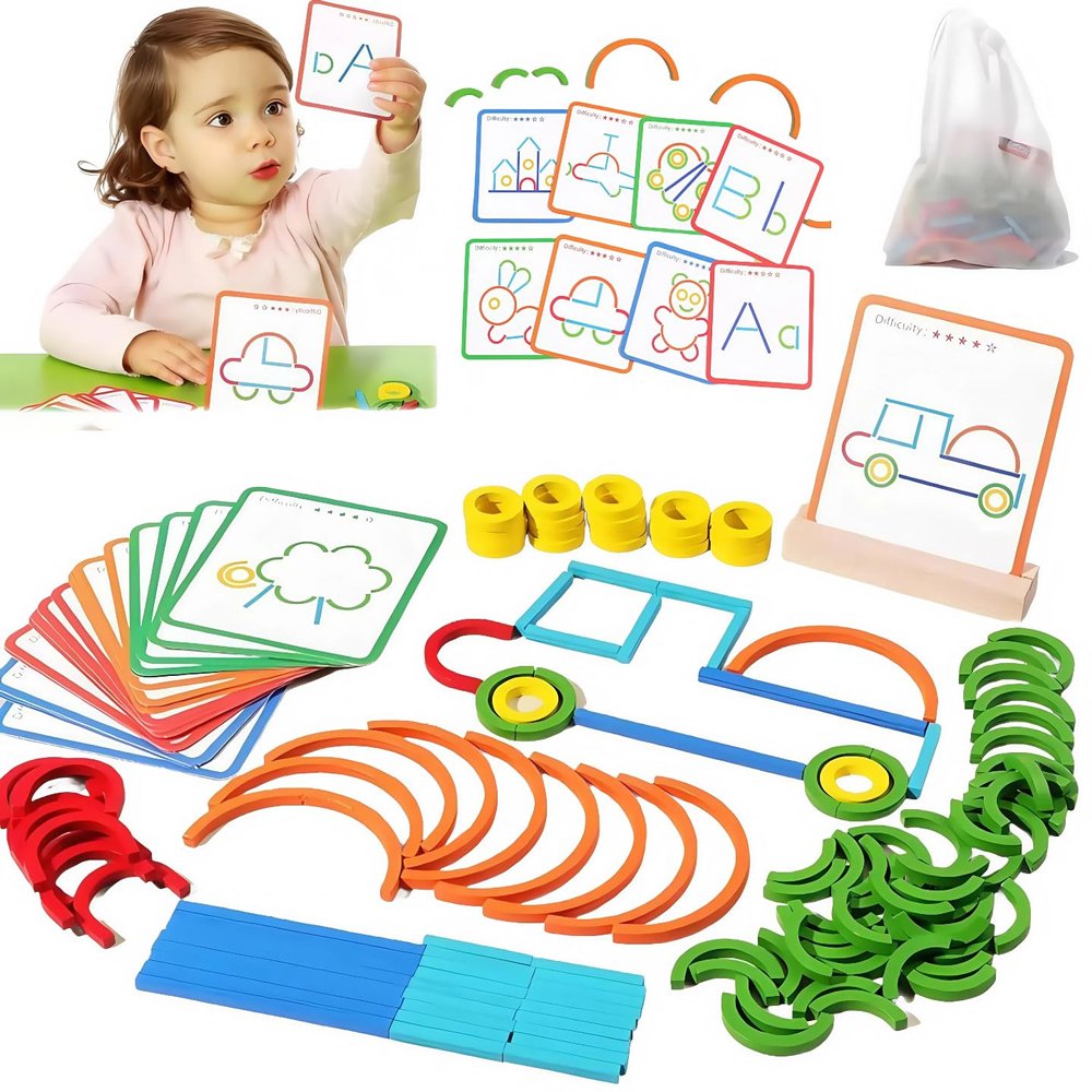 2026 Montessori Smart Sticks, Montessori Sticks and Rings, Quick Thinking Puzzle Blocks, Wooden Sticks and Rings Puzzle Game, Boost Creativity, Imagination & Focus (1 PCS)