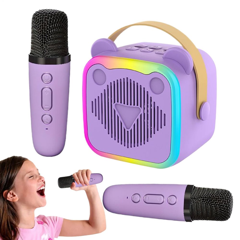 Kids Mini Karaoke Machine Singing Speaker with LED Lights, Voice Modulator, and Music Playback, Portable Electronics for, Children Ages 3+, Girls, Boys, and Family Fun Parties