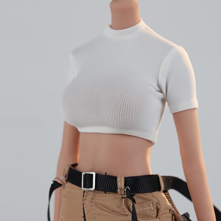 1/6 Scale Female Cargo Pants / Short-Sleeved Shirt Clothing, 12-inches Street Female Action Figure Side Pocket Casual Pants Cargo Pants / Sheer Short-Sleeved Top (Shirt - White)