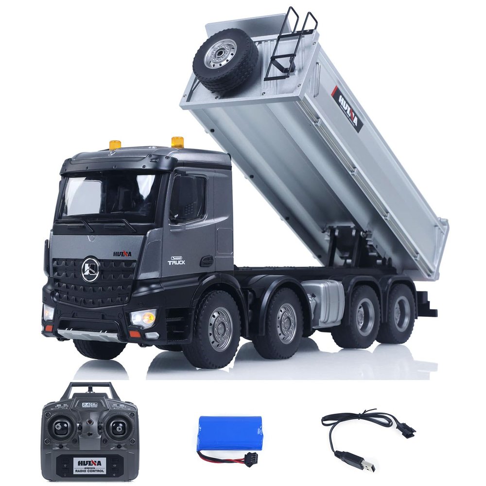 wheelfun HUINA 1/14 Remote Control Dump Truck 12CH RC Tipper Finished Model RTR Light Sound Effects Radio USB Charging Cable Hobby Grade Model for Ages 14+