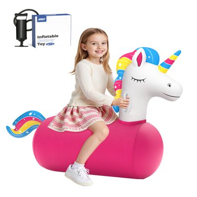 JOSEN Bouncy Hopper Giant Unicorn Ride On Toys, Inflatable Bouncing Animal Hopper with Hand Pump, Jumping Hopping Toys Up to 250lbs, Indoor Outdoor Bouncers for Teen Kids Girls Boys Ages 5+