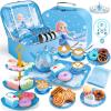 iAOVUEBY Tea Party Set for Little Girls, 49PCS Princess Tea Time Toys Including Teaset Dessert Carrying Case, Kids Pretend Play Kitchen Toys, Toddler Girl Birthday Gifts for 3-8 Year Old, Snowflake view 1