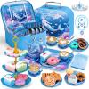 iAOVUEBY Tea Party Set for Little Girls, 49PCS Princess Tea Time Toys Including Teaset Dessert Carrying Case, Kids Pretend Play Kitchen Toys, Toddler Girl Birthday Gifts for 3-8 Year Old, Sea view 1