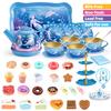 iAOVUEBY Tea Party Set for Little Girls, 49PCS Princess Tea Time Toys Including Teaset Dessert Carrying Case, Kids Pretend Play Kitchen Toys, Toddler Girl Birthday Gifts for 3-8 Year Old, Sea view 3