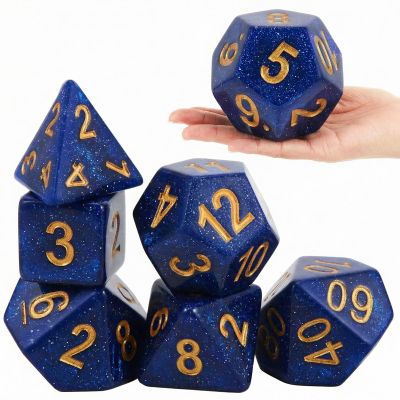 Arrowbash 6 Pcs Jumbo Polyhedra Dice 3.94 Inch Jumbo Foam Polyhedral Dice 6 Set 4, 6, 8, 10, 12 Sides Gifts for Games Teach Numbers Addition Subtraction Probability Learning(Starry Sky Blue)