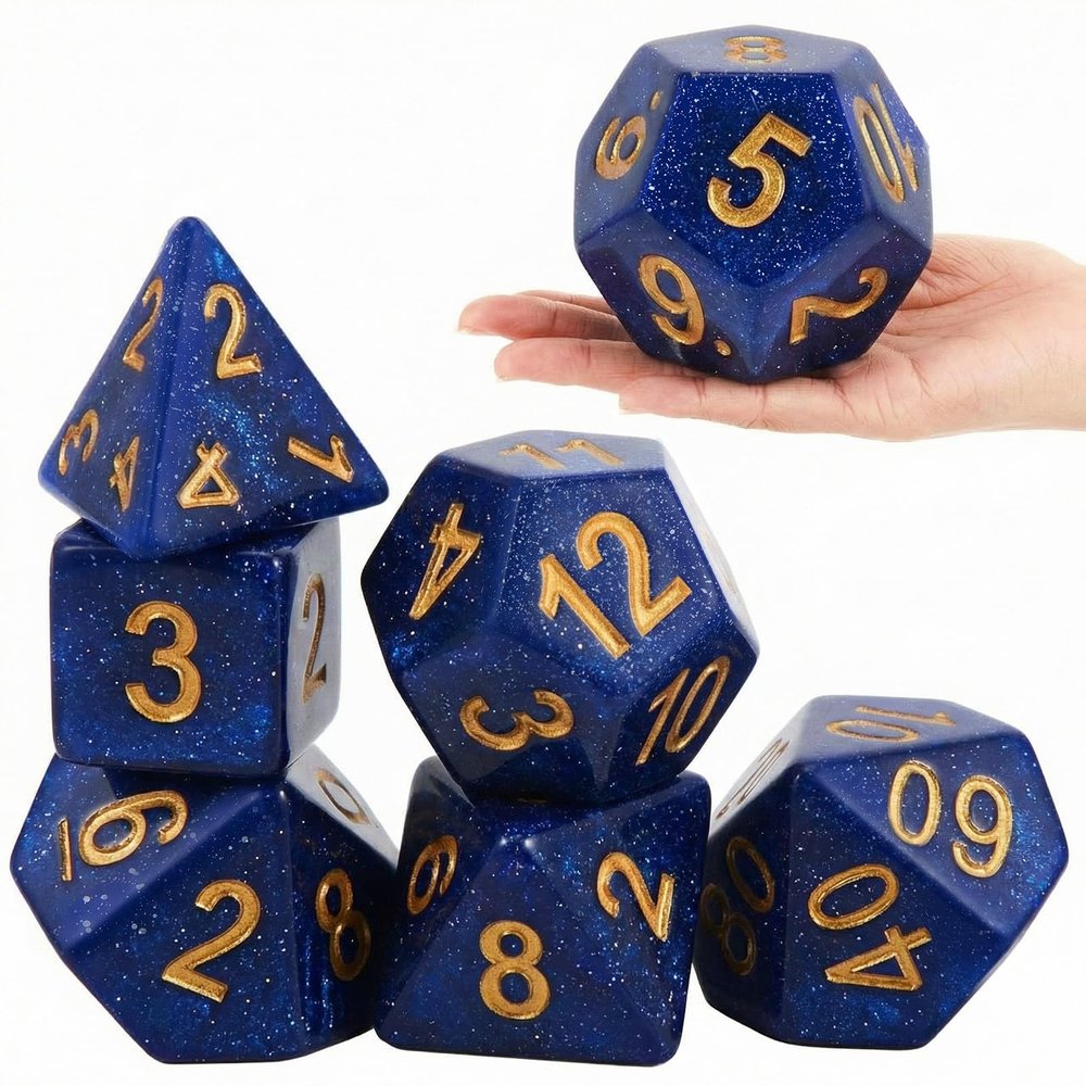 Arrowbash 6 Pcs Jumbo Polyhedra Dice 3.94 Inch Jumbo Foam Polyhedral Dice 6 Set 4, 6, 8, 10, 12 Sides Gifts for Games Teach Numbers Addition Subtraction Probability Learning(Starry Sky Blue)