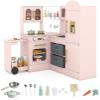 INFANS Corner Kids Kitchen, Wooden Pretend Playset with Telescopic Cart Realistic Lights Sounds Ice Maker Fabric Drawers Microwave Oven, Toddler Cooking Toy Gift for Boys Girls Aged 3+ (Pink) view 1