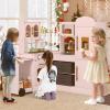INFANS Corner Kids Kitchen, Wooden Pretend Playset with Telescopic Cart Realistic Lights Sounds Ice Maker Fabric Drawers Microwave Oven, Toddler Cooking Toy Gift for Boys Girls Aged 3+ (Pink) view 2