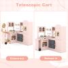 INFANS Corner Kids Kitchen, Wooden Pretend Playset with Telescopic Cart Realistic Lights Sounds Ice Maker Fabric Drawers Microwave Oven, Toddler Cooking Toy Gift for Boys Girls Aged 3+ (Pink) view 3