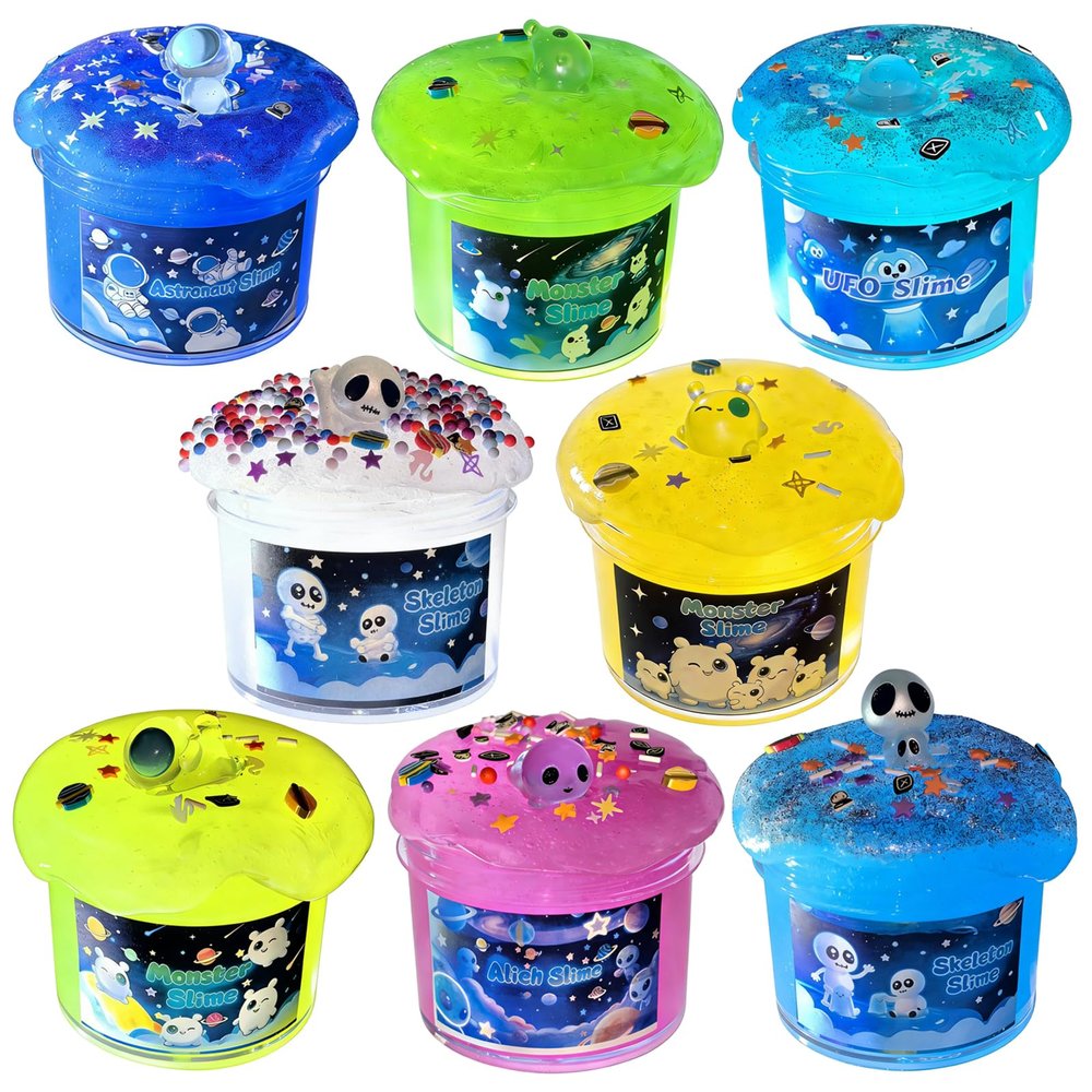 8 Packs Galaxy Glow-in-The-Dark Space Slime Kit, Non Sticky, Super Soft Sludge Toy, Birthday Gifts, Party Favors Gifts for Kids