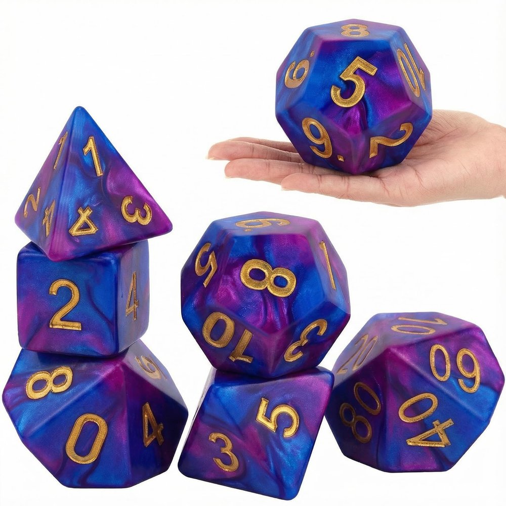 Arrowbash 6 Pcs Jumbo Polyhedra Dice 3.94 Inch Jumbo Foam Polyhedral Dice 6 Set 4, 6, 8, 10, 12 Sides Gifts for Games Teach Numbers Addition Subtraction Probability Learning (Starry Sky Purple)