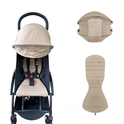 2-Piece Baby Stroller Seat Cushion & Canopy Set for Bb Confort YOYO2/YoYo+ Pushchairs, Replacement Accessories Kit with Double-Layer Fabric, Christmas Gift for Mom and Baby (Khaki)