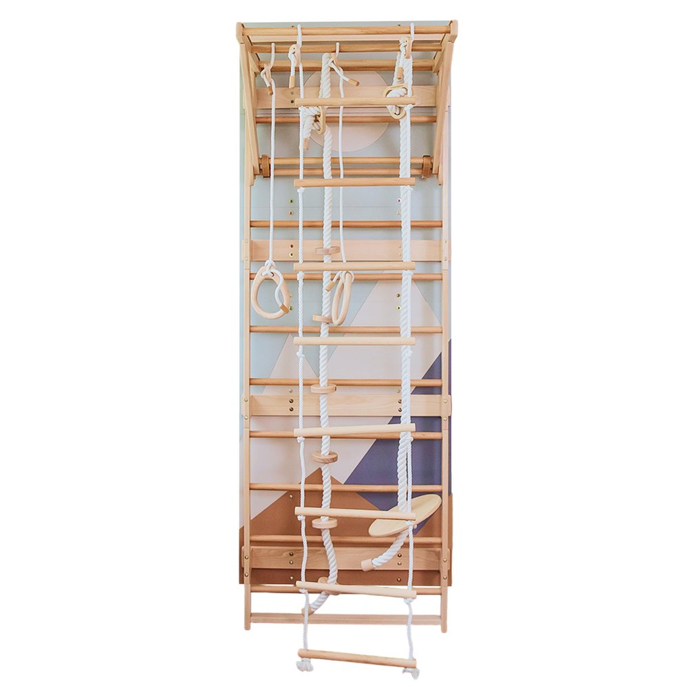Wood And Hearts Wooden Swedish Ladder Wall Set Indoor Jungle Gym for Kids Montessori Gym, Swedish Ladder Set Indoor Playground for Toddlers & Teens (Climbing Module 1)