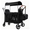 Wagon Stroller for 2 Kids, Foldable All-Terrain Wagon for Kids with Canopy, Adjustable Push and Pull Handles,Convertible High Seat & Organizer, 5 Point Harness (Black) view 1