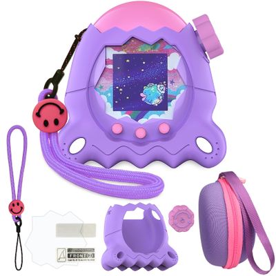 JCHPINE Hard Case and Silicone Cover for Tamagotchi Paradise Electronic Pet, Protective Cases for Tamagotchi Paradise with Screen Protector and Lanyard (Purple)