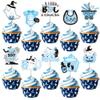 40 PCS Baby Shower Halloween Cupcake Toppers Ghost Bat A Baby is Brewing Cupcake Picks A Little Boo is Almost Doe It's a Boy Cake Decorations for Halloween Theme Boys Birthday Party Supplies Blue view 1