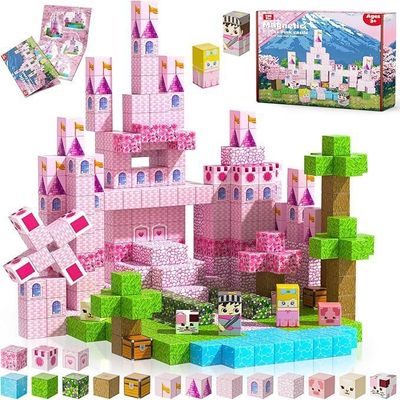 Satlasave Magnetic Blocks-100PCS Magnetic Building Blocks, Magnetic Blocks STEM Toddler Kids Toys, Pink Castle Construction Toys for Kids Ages 3+, Christmas Birthday Gifts for Boys & Girls