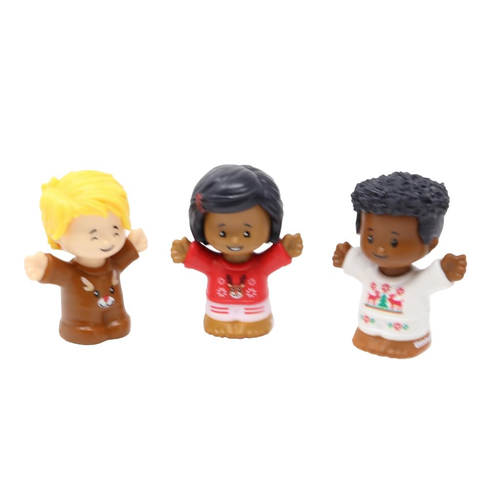 Fisher-Price Replacement Parts for Collectible Little People Holiday Christmas Santa's Village Playset HGP72 - Replacement Set of 3 Happy Child Figures in Reindeer Outfits