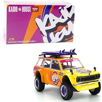 1:64 Diecast Model Car Compatible with Nissan Datsun KAIDO 510 Wagon 44 Kaido Islands V1 Orange Limited Edition by Kaido House x Mini GT KHMG210