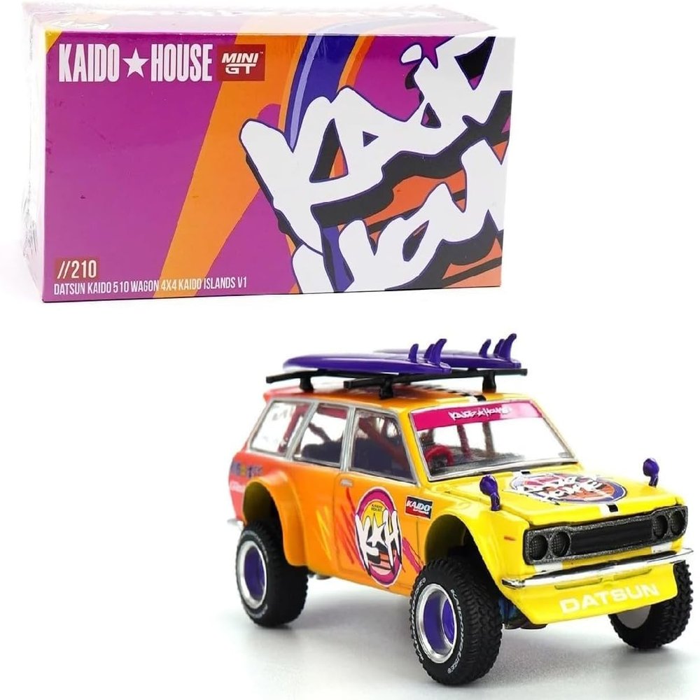 1:64 Diecast Model Car Compatible with Nissan Datsun KAIDO 510 Wagon 44 Kaido Islands V1 Orange Limited Edition by Kaido House x Mini GT KHMG210