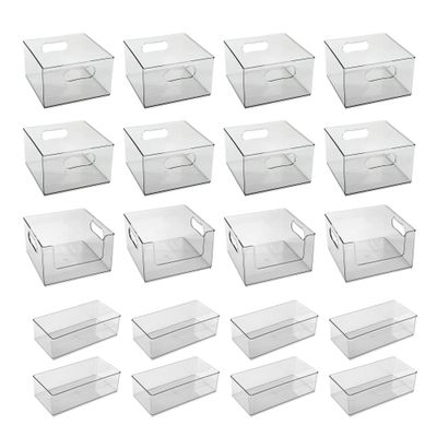 20 Pack Clear Storage Bins with Lids, Stackable Plastic Storage Boxes, Durable Storage Containers with Handles for Home, Office, and Bedroom Organization