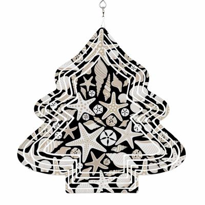 Black Coastal Wind Spinner for Yard and Garden, Starfish Ocean Summer Conch Shell Hanging Ornaments Outdoor 3D Kinetic Wind Sculpture Spinners Indoor Outdoor Patio Dcor Ornaments Gift 10 Inch