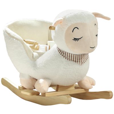 Qaba Sheep Baby Rocking Horse, Plush Stuffed Animal Rocker with Lullaby Song and Safety Belt, Kids Ride on Rocking Horse for Toddlers 1836 Months, White