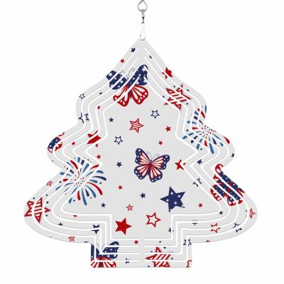 4th of July Wind Spinner for Yard and Garden,Butterfly Star Blue Red Fireworks Independence Day Hanging Ornaments Outdoor 3D Kinetic Wind Sculpture Spinners Indoor Outdoor Patio Dcor Gift 10 Inch