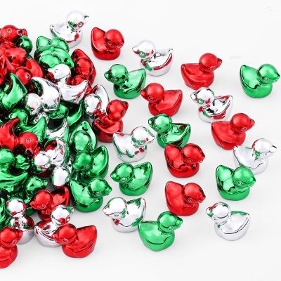 120Pcs Mini Duck Statue Golden Duck Figurines Micro Garden Landscape Dollhouse Cake Decoration Potted Plants DIY Craft Charms for Party Gift(Red Green Silver)