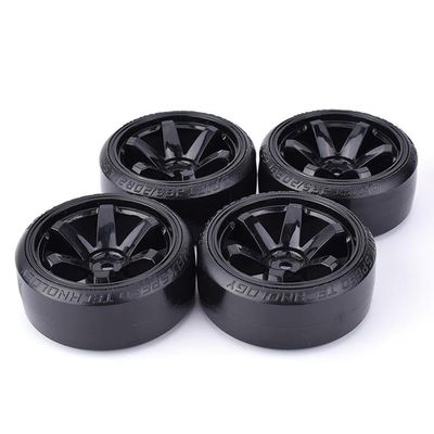 4PCS 1/10 Scale RC Drift Car Hard Pattern Wheels Tires Compatible with D4 TT01 and Similar 1 10 On Road Drifting RC Models(Black)