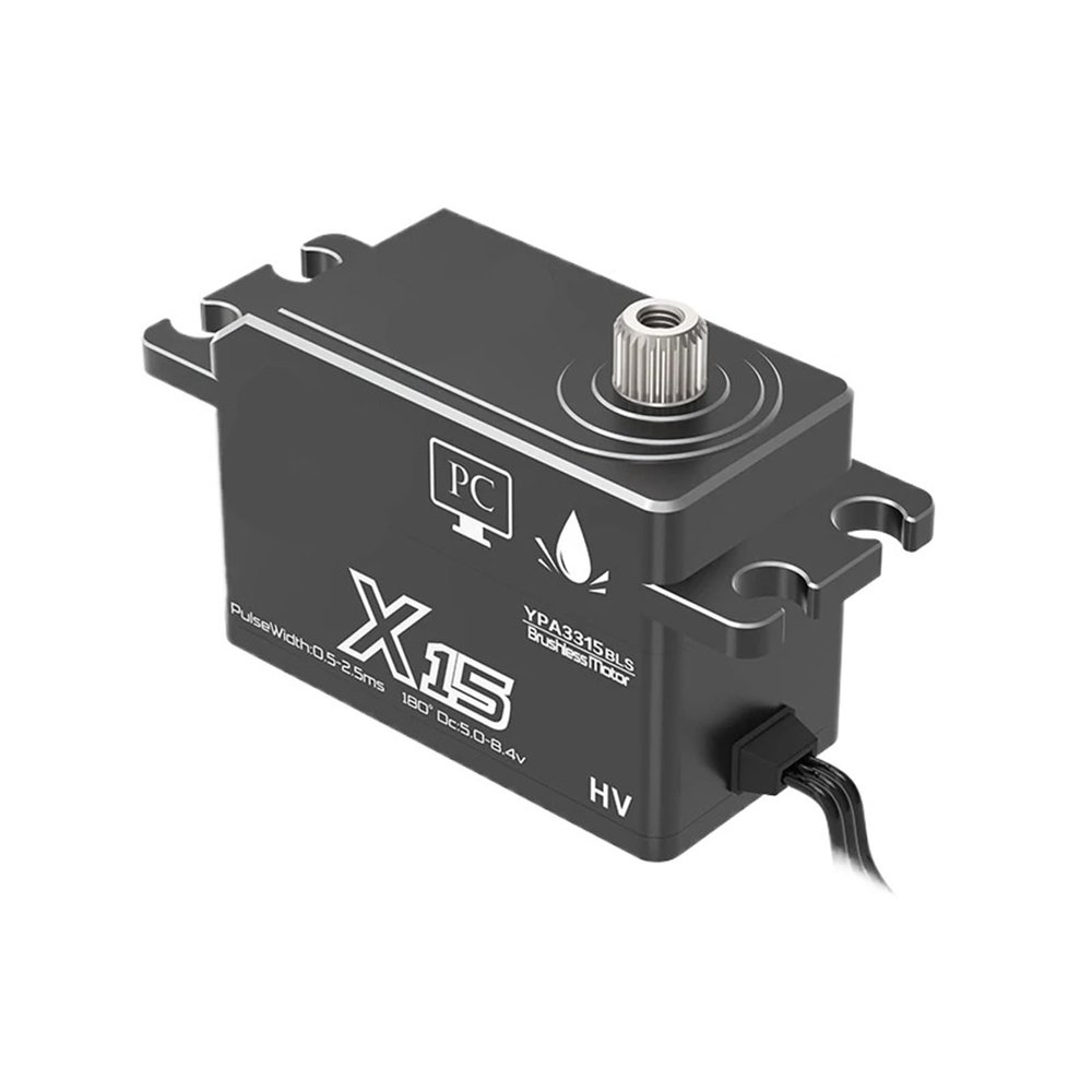 15KG PWM Digital Brushless Servo Motor Full Metal Gear High Torque Thin Short Body Servo Suitable for 1/8 1/10(X15kgBLS 357 Degree)