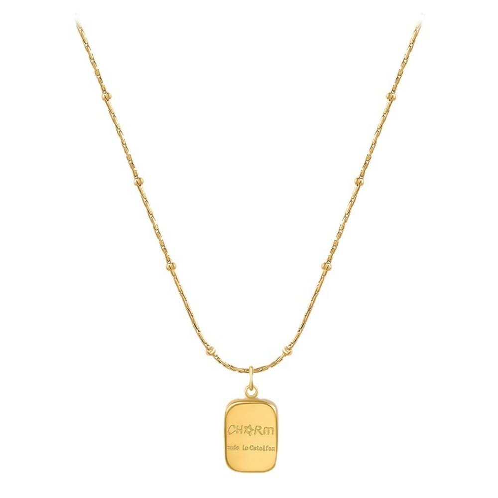 CCHENJOSG Ladies' small gold brick titanium steel necklace, with a light luxury and fashionable gold collarbone chain, elegant and simple, suitable for wearing in various daily occasions