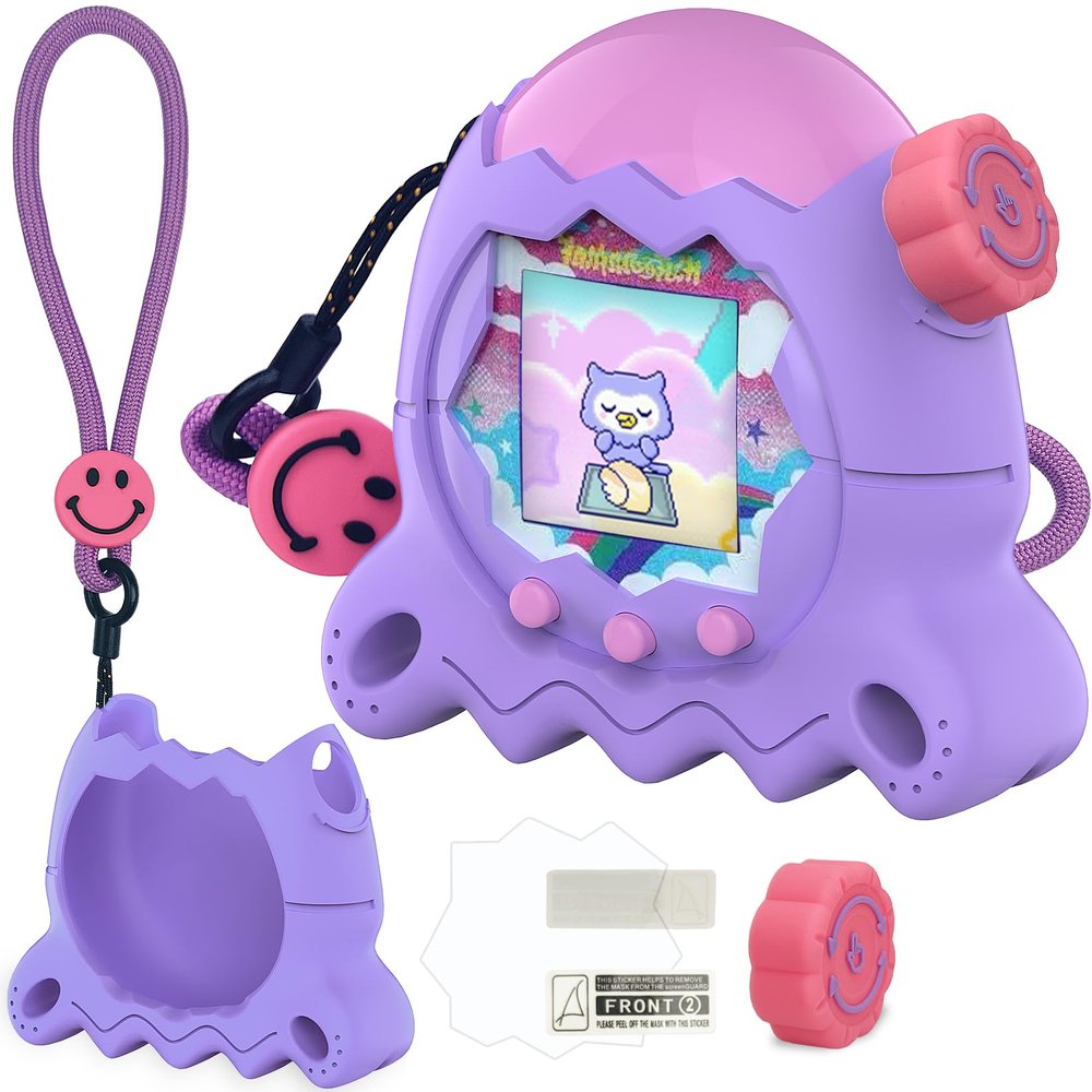 XEGIMOR Silicone Case for Tamagotchi Paradise with Button Cap, Protective Cover with Screen Protector and Lanyard for Tamagotchi Paradise Pet Accessories (Purple)