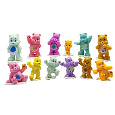 12PCS Lovely Bear Minifigure Cake Topper - Cute 3D Lovely Bear with Heart, PVC Decoration for Birthday Cakes, Cupcakes, Baby Shower, Valentines Day, Party Supplies (Random chest pattern, 2 inches)