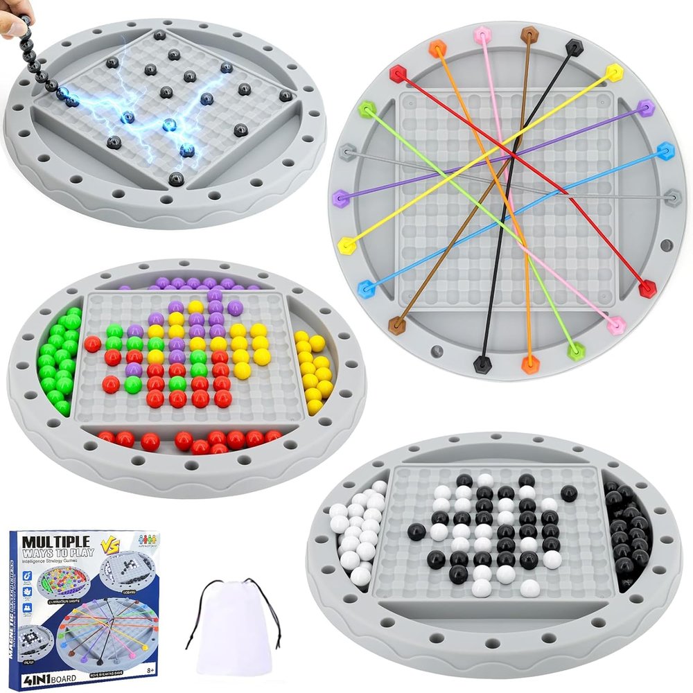 LWuuywa 4 in 1 Board Games for Kids 8-12, Magnetic Chess, Rope Untangling Puzzle Game, Go Game, Rainbow Bead Elimination, Classic Strategy Board Games for Family Night, Travel, 2-4 Players