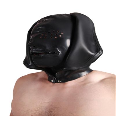 AiCc stylists Latex Double-layer Mask with Mouth and Outer Zipper Suitable for Suffocating Games (XXL)